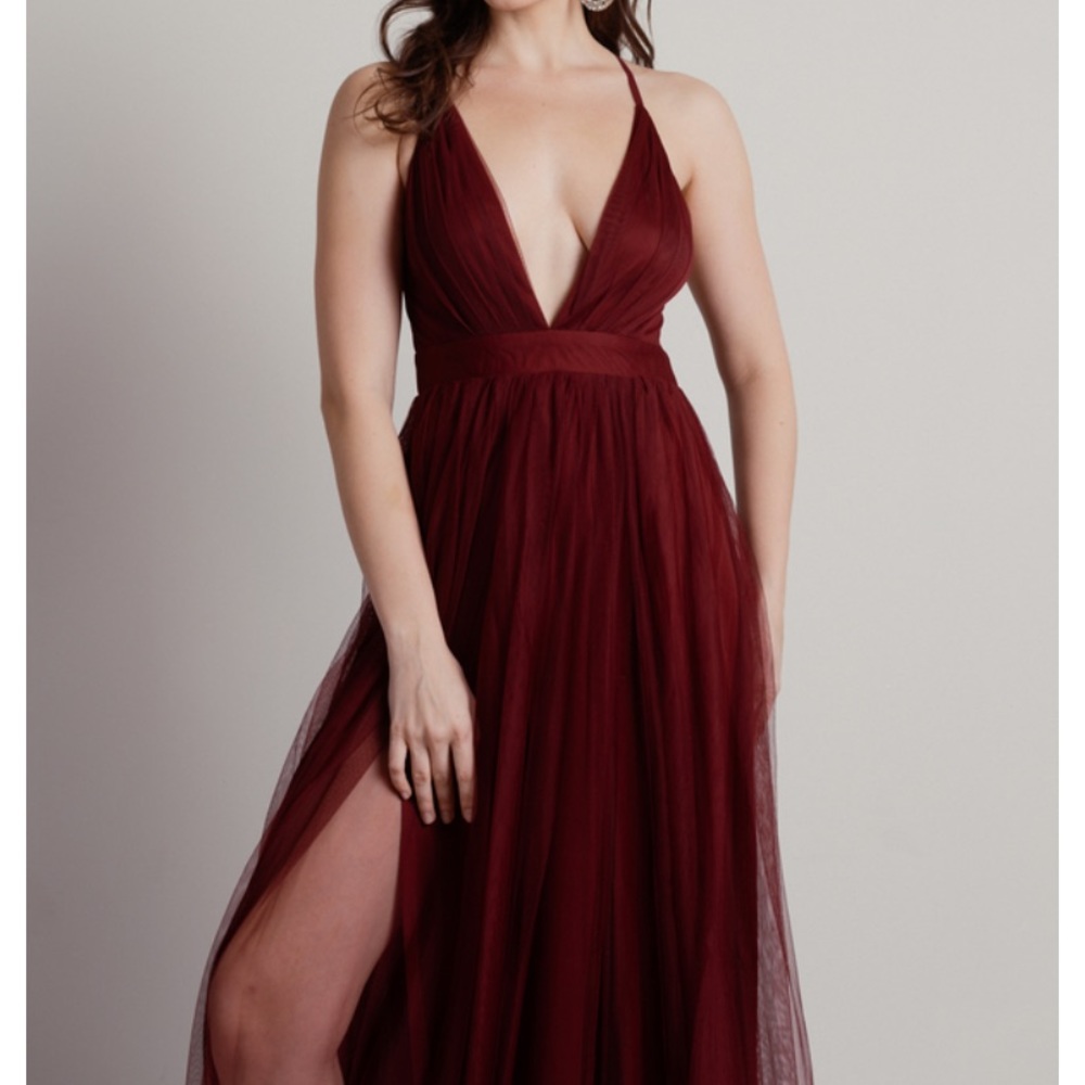 Burgundy Red Empire Waist Maxi Dress